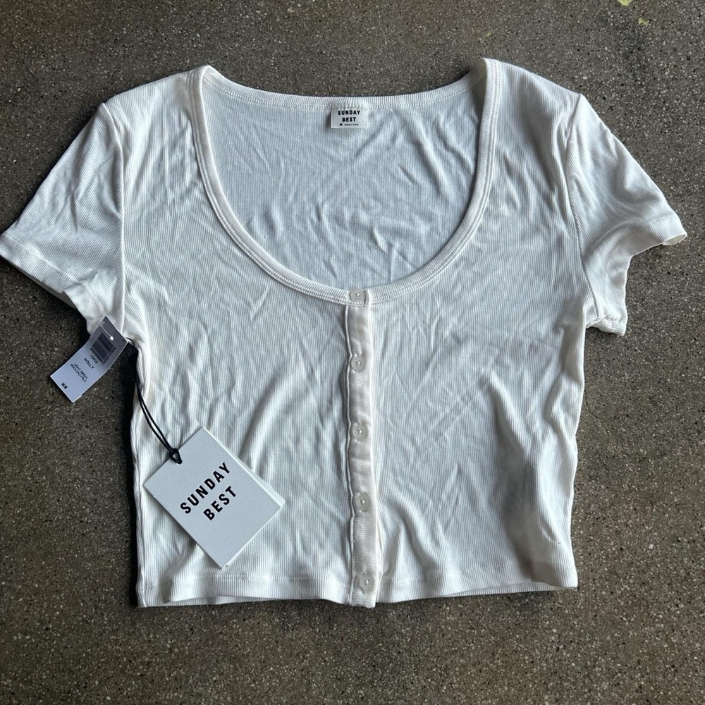 Sunday Best Cream Button-Up Crop Top